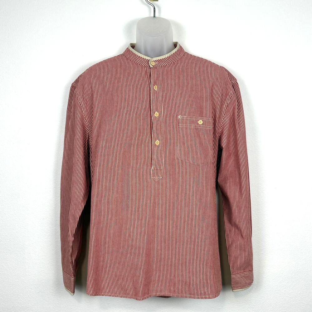 The Territory Ahead Striped Grandad Collar Western Reenactment Henley Shirt L